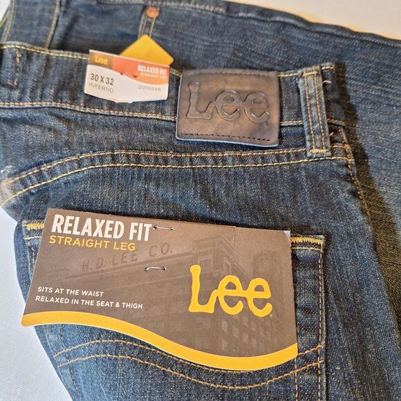 Lee Dark Acid Wash Inferno Relaxed Straight Leg Jeans Comfort Stretch Size 30x32 - Picture 4 of 13
